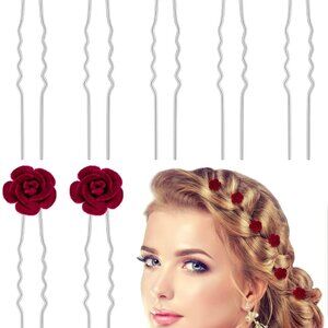 Pack of 24 Red Rose Hair Pins